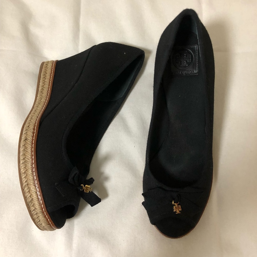 Tory Burch Jackie Black Canvas Wedge